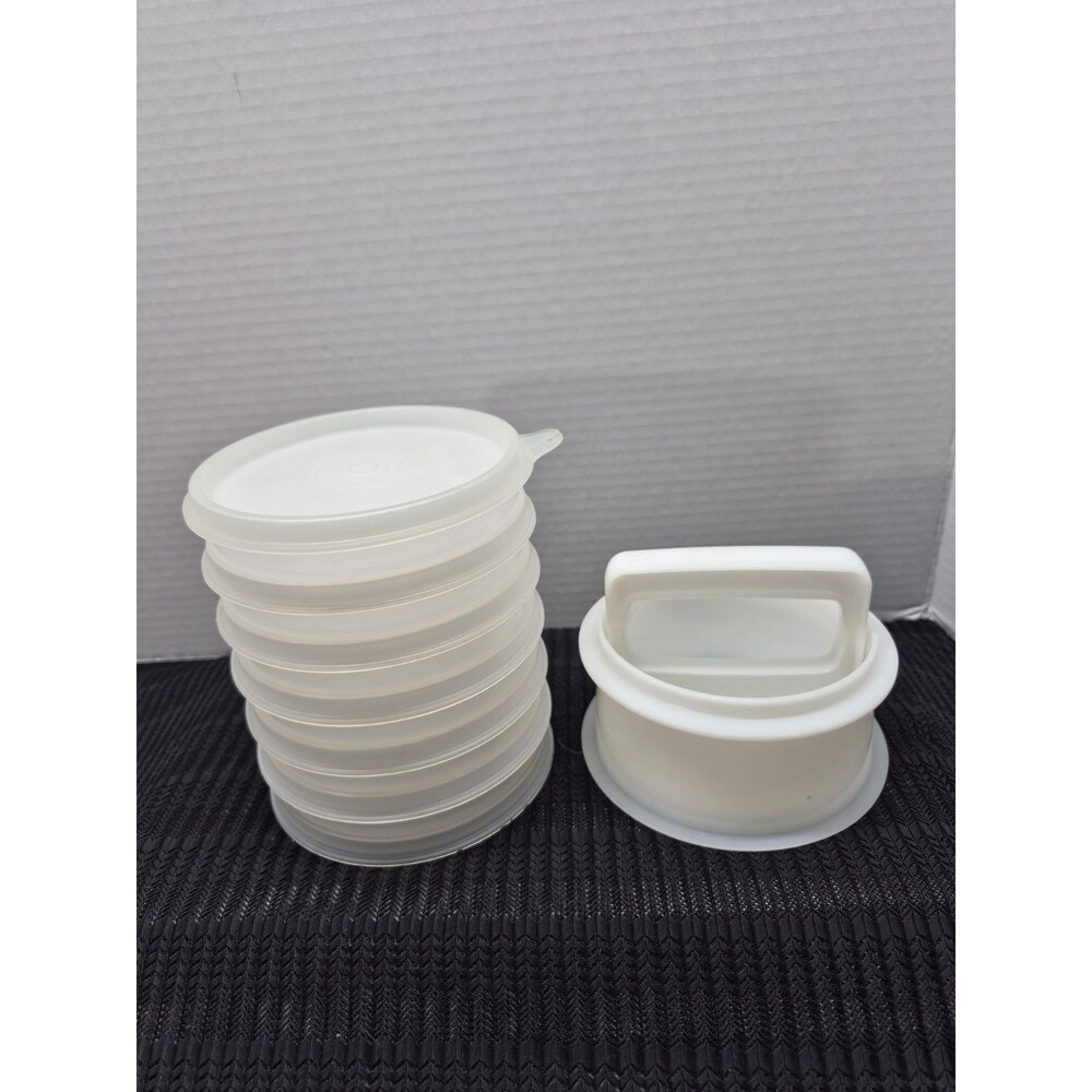 Vintage Tupperware 4" Hamburger Keeper Set Press 9-pcs Press & Seal #882